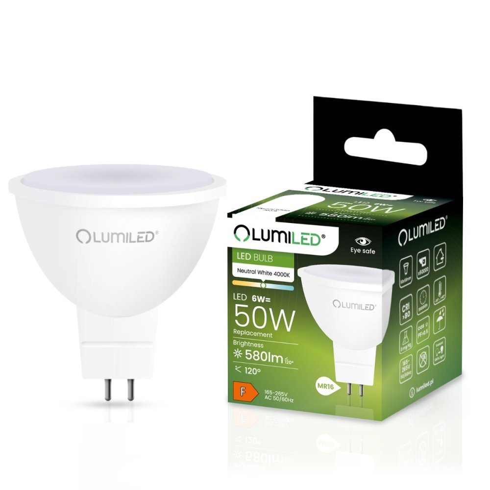 LED žiarovka GU5.3 MR16 6W = 50W 580lm 4000K Neutrálna 120° LUMILED