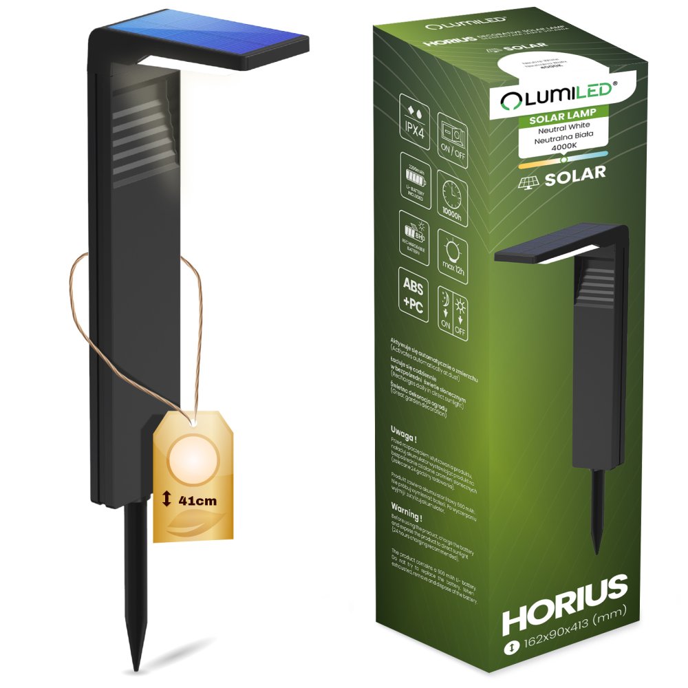 41cm HORIUS HORIUS 4000K IP44 LUMILED Solárne záhradné pólové LED svetlo