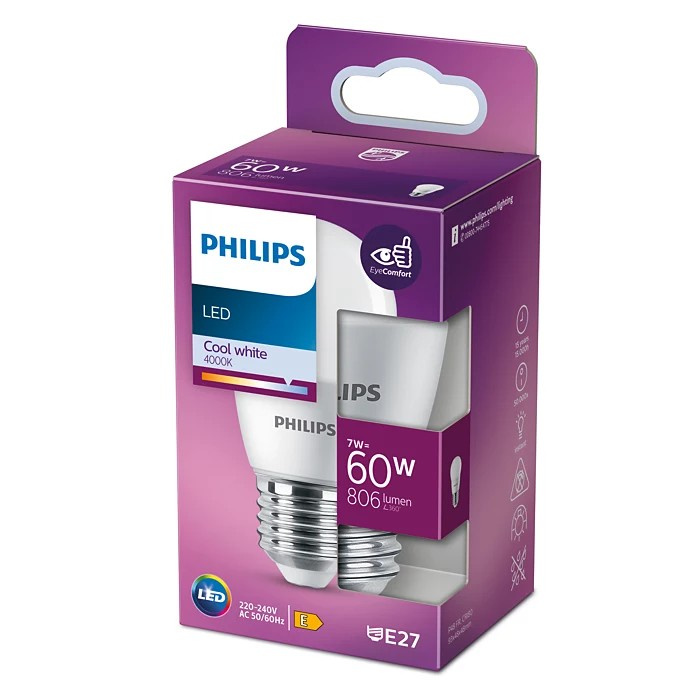 LED žiarovka guľová E27 P48 7W = 60W 806lm 4000K Neutrálna PHILIPS