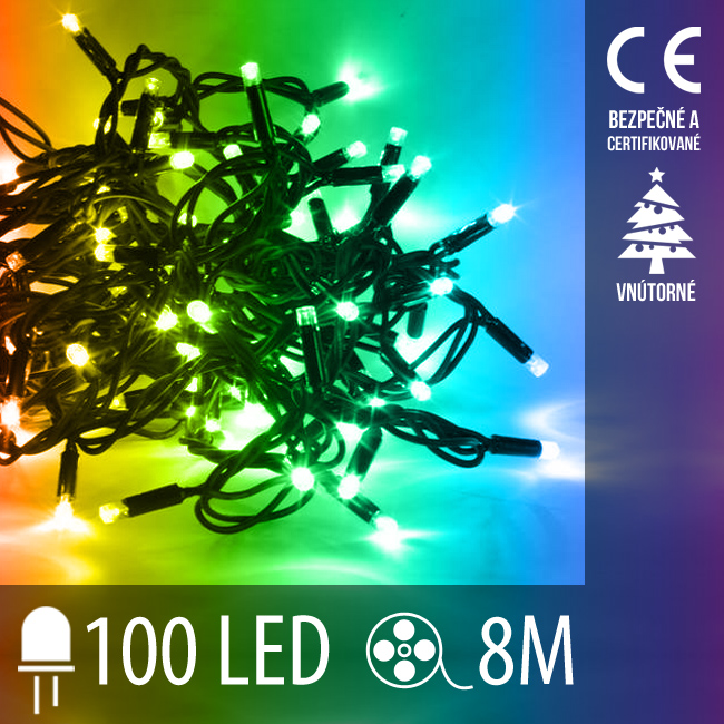 Vianočná led svetelná reťaz vnútorná - 100led - 8m multicolour