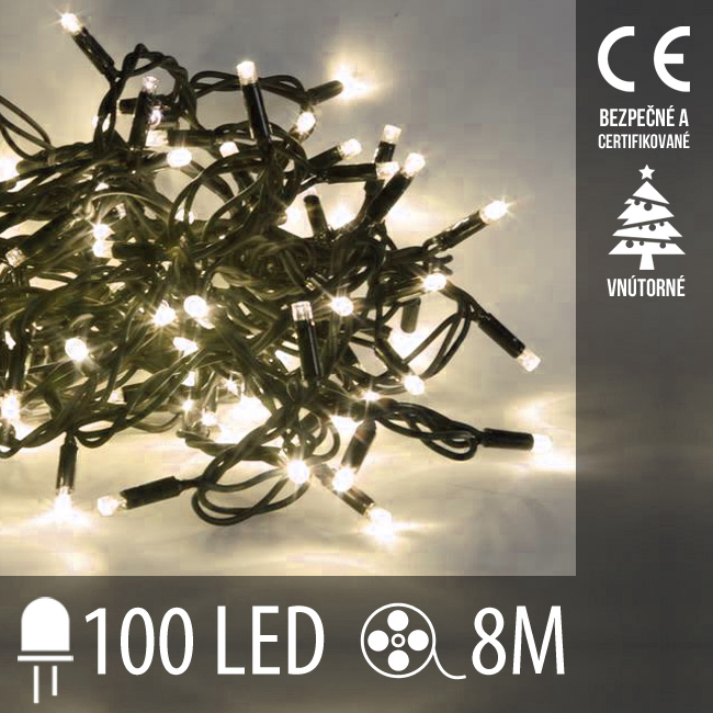 Vianočná led svetelná reťaz vnútorná - 100led - 8m teplá biela