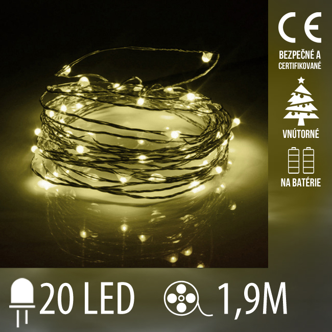 Vianočná led svetelná mikro reťaz vnútorná na batérie - 20led - 1,90m teplá biela
