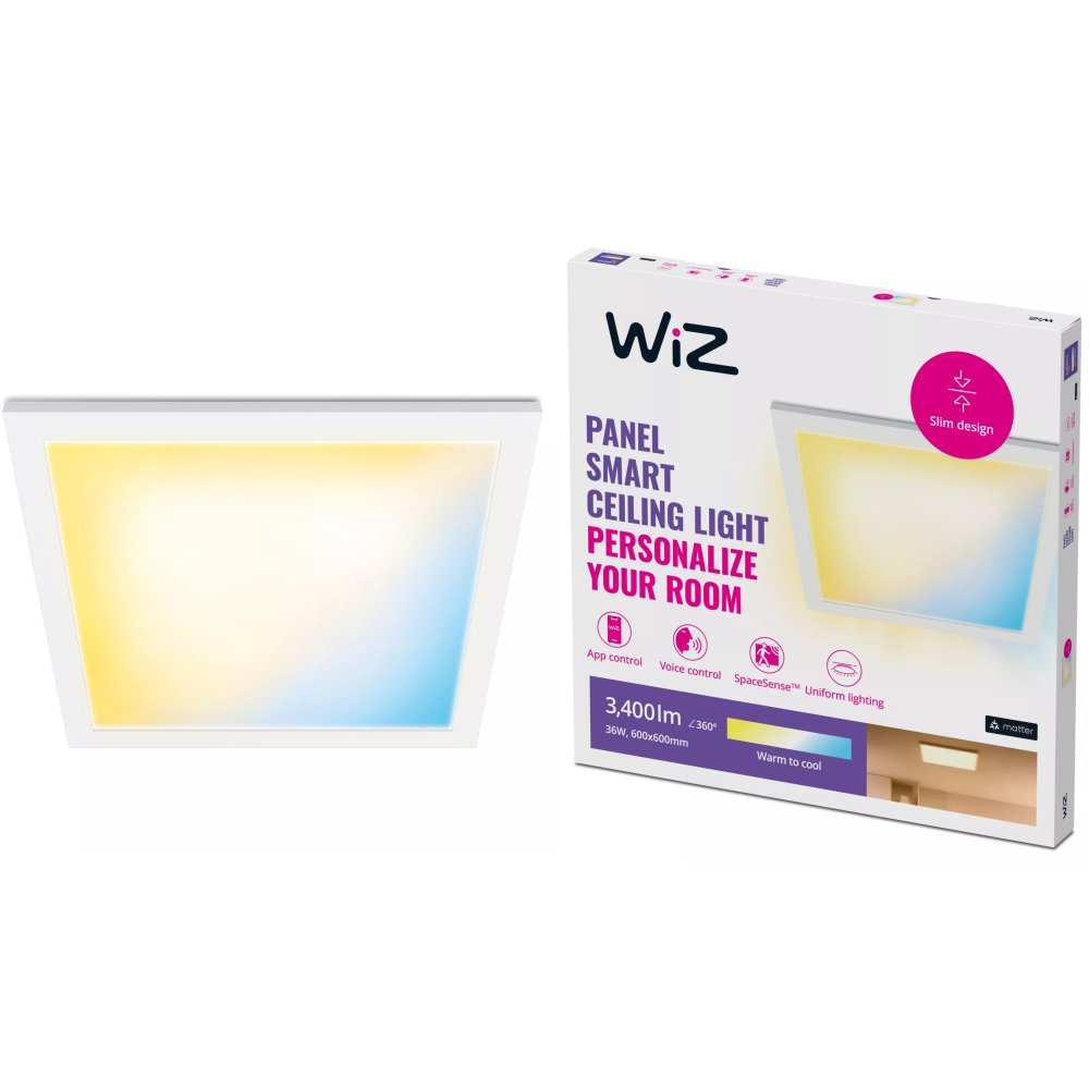 LED panelové stropné svietidlo 36W 3400lm 2700-6500K TW 60x60 cm White Square Smart SMART WiFi Bluetooth App WiZ