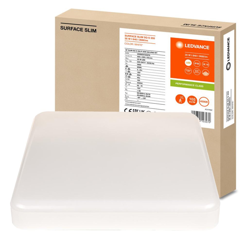 LED panelové stropné svetlo 35W 3680lm 4000lm neutrálne so súmrakovým senzorom pohybu povrchová montáž biela 35x35cm povrch Ledvance