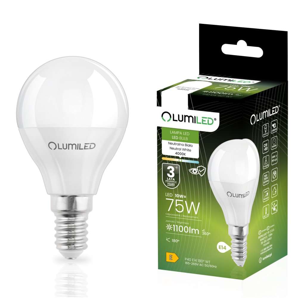 LED žiarovka E14 Ball P45 10W = 75W 1100lm 4000K Neutral 180° LUMILED
