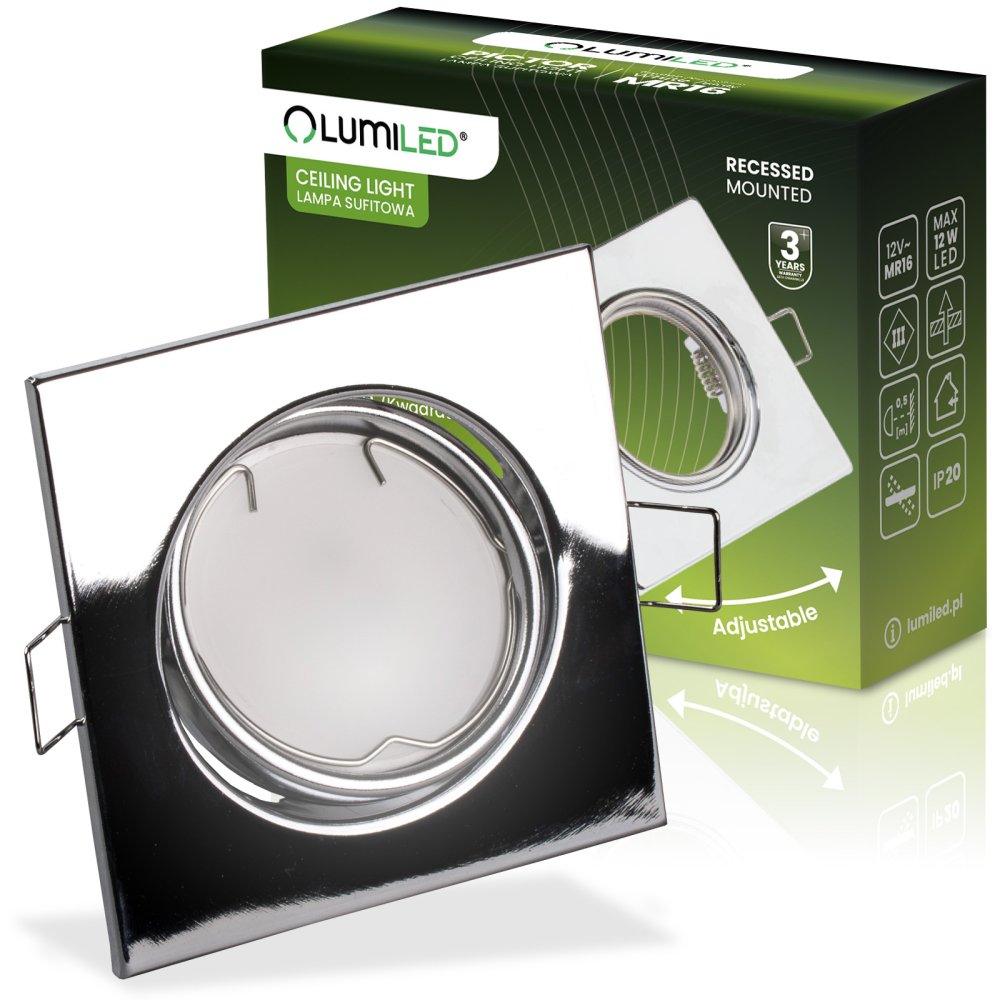 E-shop Zapustené svietidlo halogénové pohyblivé štvorcové PICTOR chróm plech MR16 GU10 Lumiled