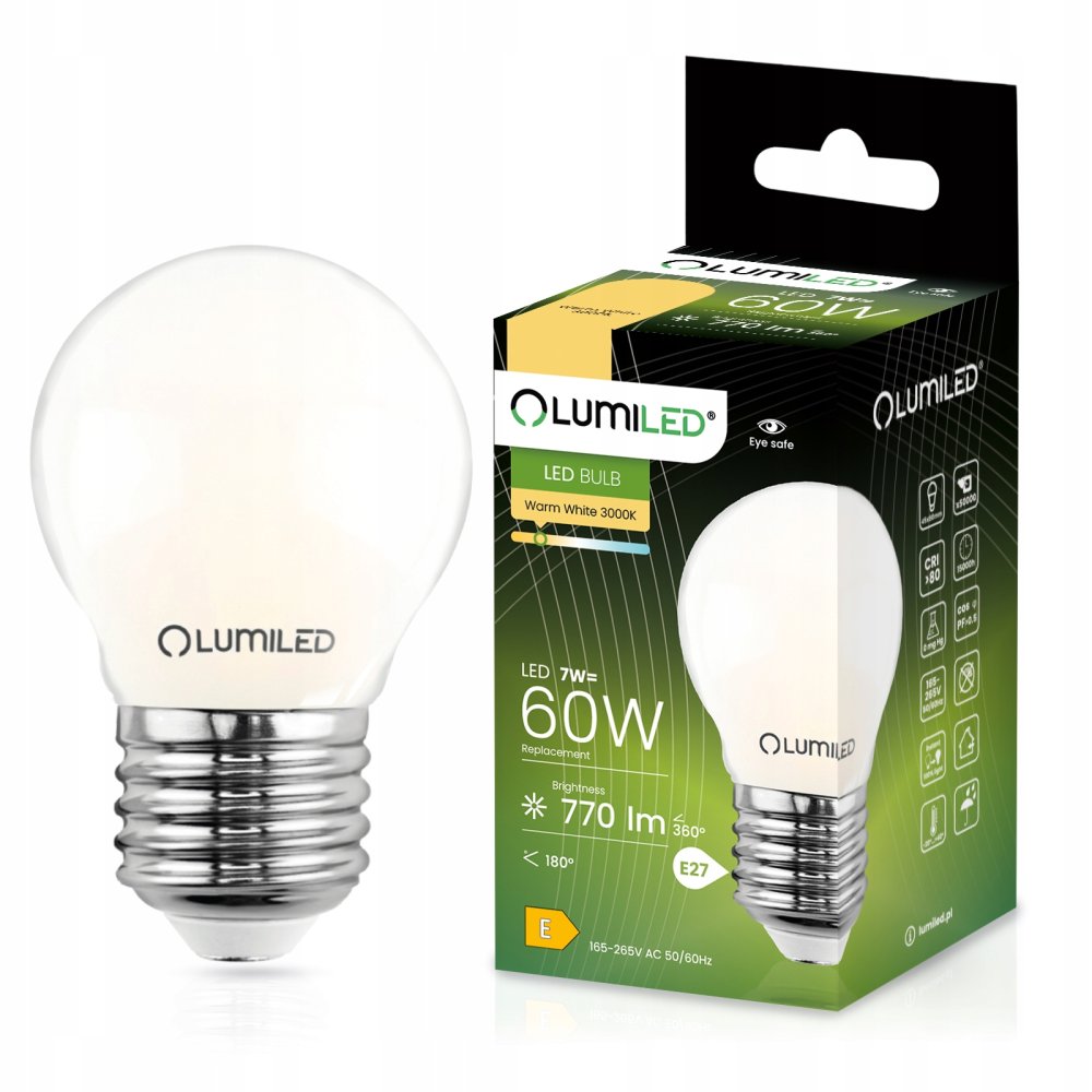 E-shop LED žiarovka P45 E27 7W = 60W 770lm 3000K Warm 360° Filament Milk LUMILED