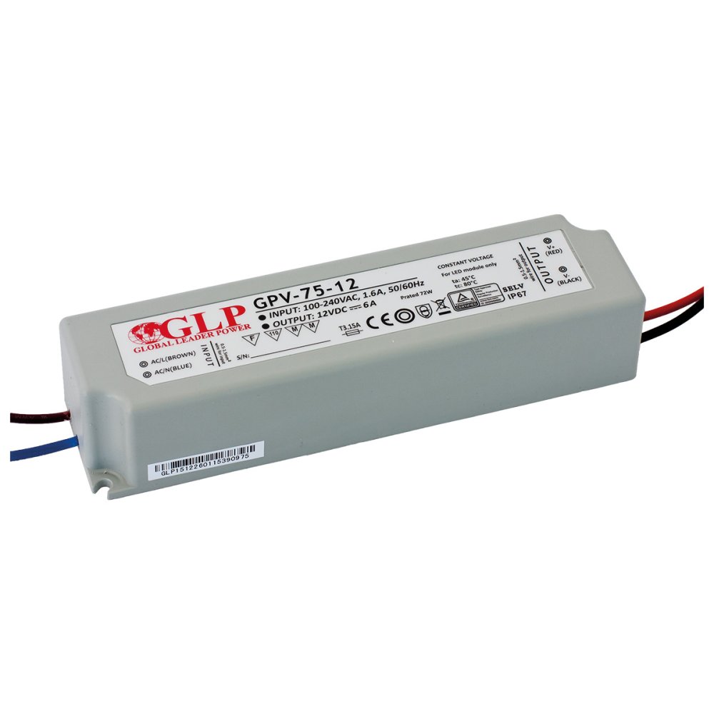 LED zdroj napätia 12V 72W 6A GPV-75-12 GLP IP67 hermetický