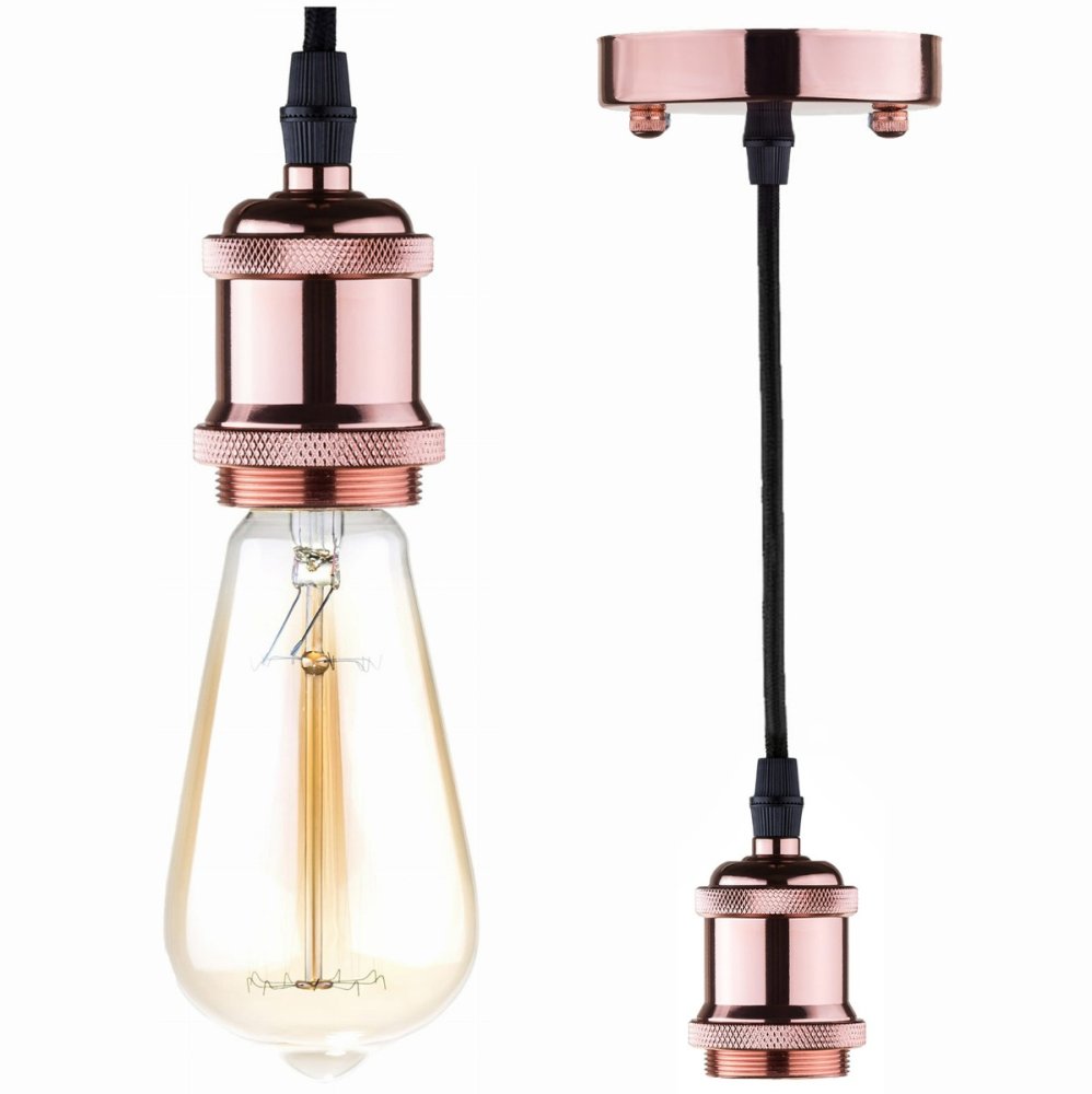 Závesná lampa s objímkou E27 ružovo zlatá 100 cm čierny kábel Loft