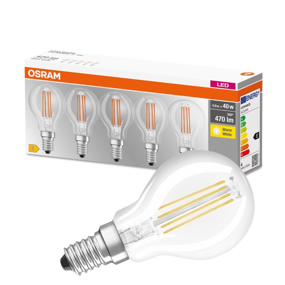 5PAK LED žiarovka E14 P45 4W = 40W 470lm 2700K Teplé vlákno OSRAM Base