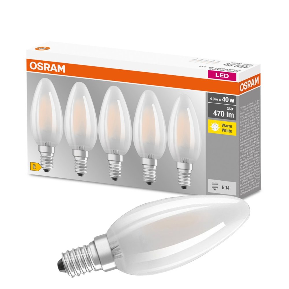 5PAK LED žiarovka E14 B35 4W = 40W 470lm 2700K Warm 300° Filament OSRAM