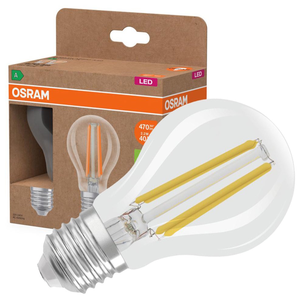 2x LED žiarovka A60 E27 2,2W = 40W 470lm 4000K Neutrálne 320° vlákno CLASSIC ENERGETICKÁ ÚSPORNOSŤ Osram