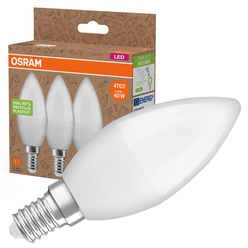 3x LED žiarovka B37 Candle E14 4,9W = 40W 470lm 2700K Warm 220° PCR LAMPS Osram