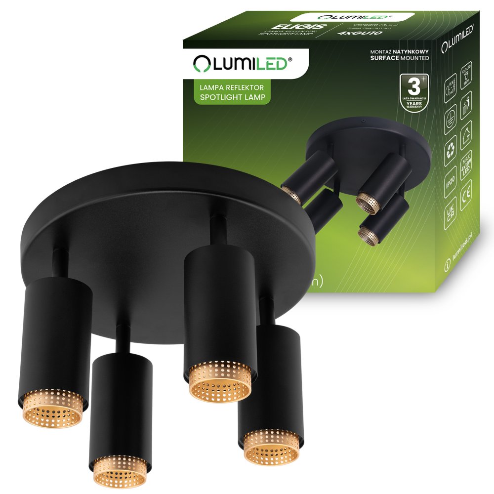 E-shop Stropná lampa reflektor 4x GU10 plafón ELIGIS čierna LUMILED