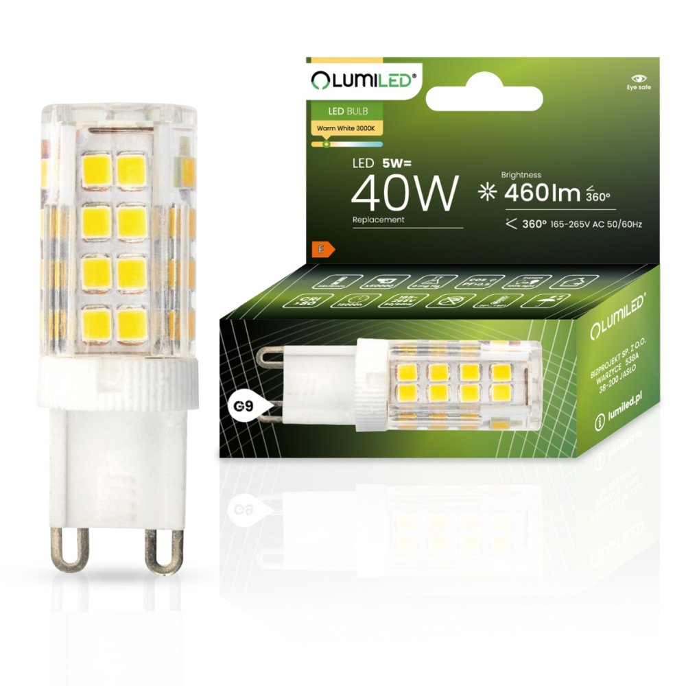 LED žiarovka G9 kapsula 5W = 40W 460lm 3000K Warm 360° LUMILED