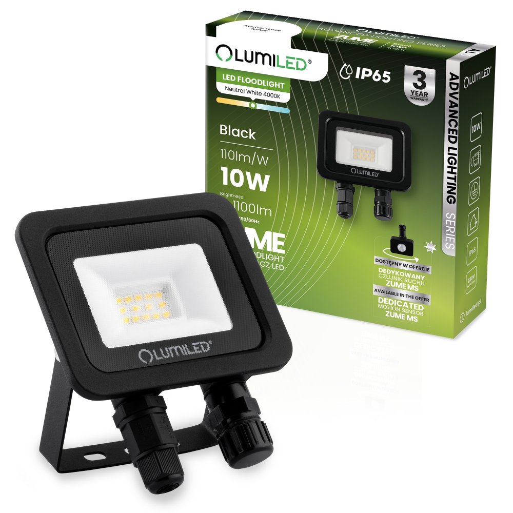 E-shop LED reflektor ZUME 10W 1100lm 4000K IP65 Black Advanced Lighting Series LUMILED