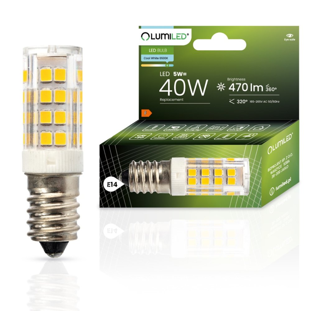 Žiarovka LED E14 Tubularna T25 5W = 40W 470lm 6500K studená 320° LUMILED