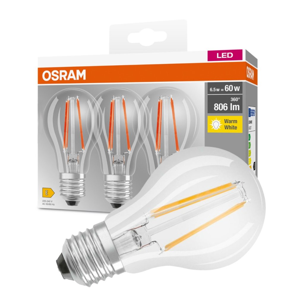 3PAK LED žiarovka E27 A60 6,5W = 60W 806lm 2700K Warm 360° OSRAM