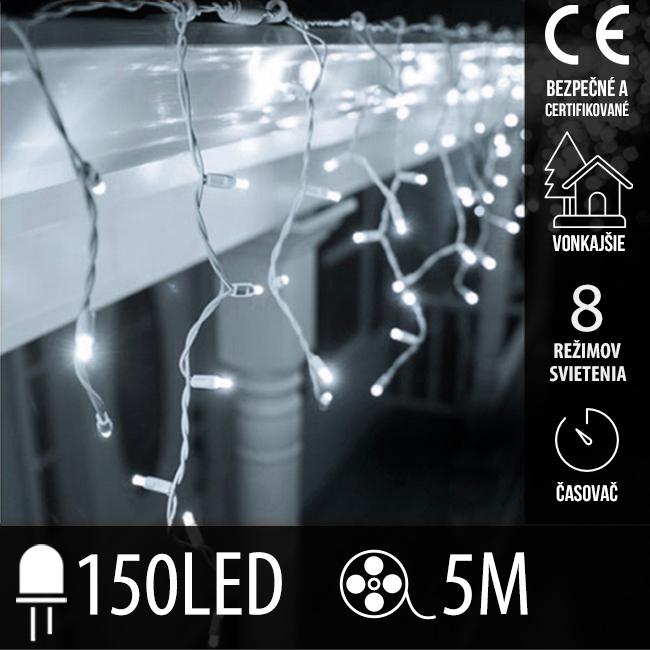 Vianočná led svetelná záclona vonkajšia - programy - časovač - 150led - 5m studená biela