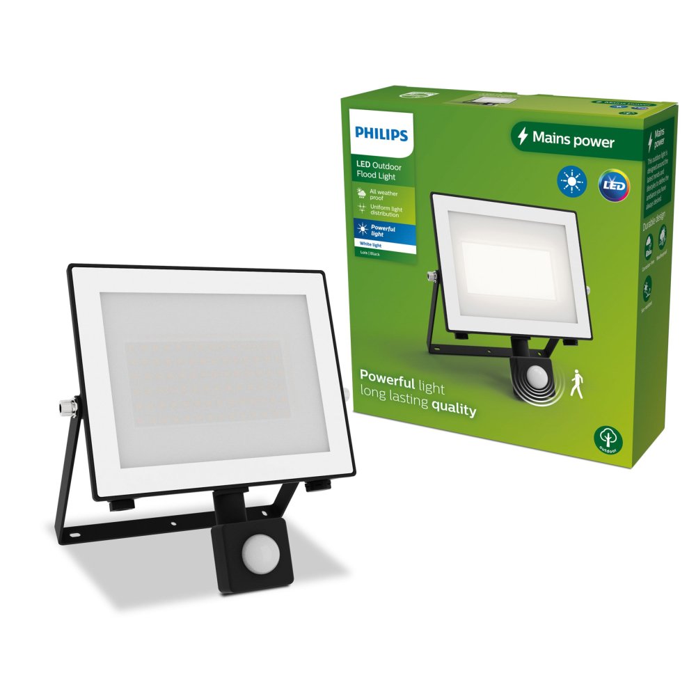 LED reflektor 50W 5400lm 3000K IP65 so senzorom pohybu a súmraku čierny Lois Philips