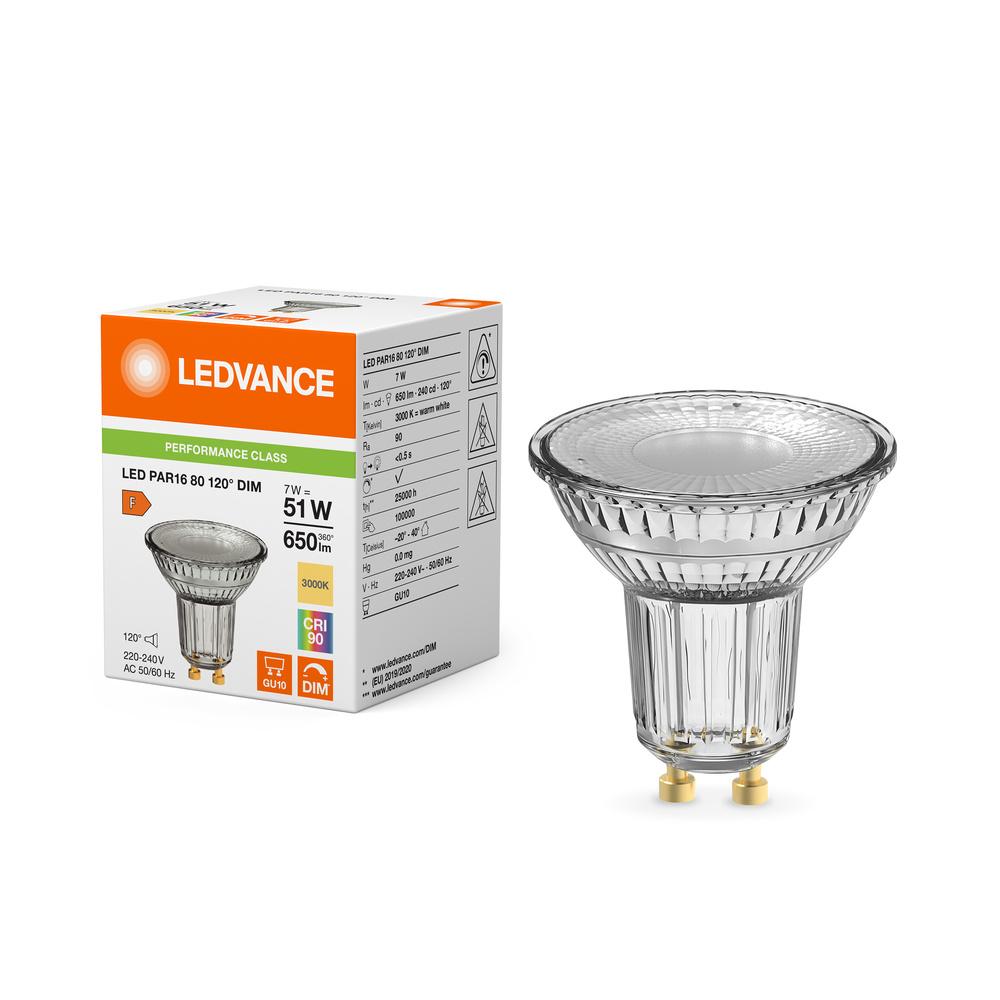 LED žiarovka GU10 PAR16 7W = 51W 650lm 3000K Warm 120° CRI90 Stmievateľná Ledvance
