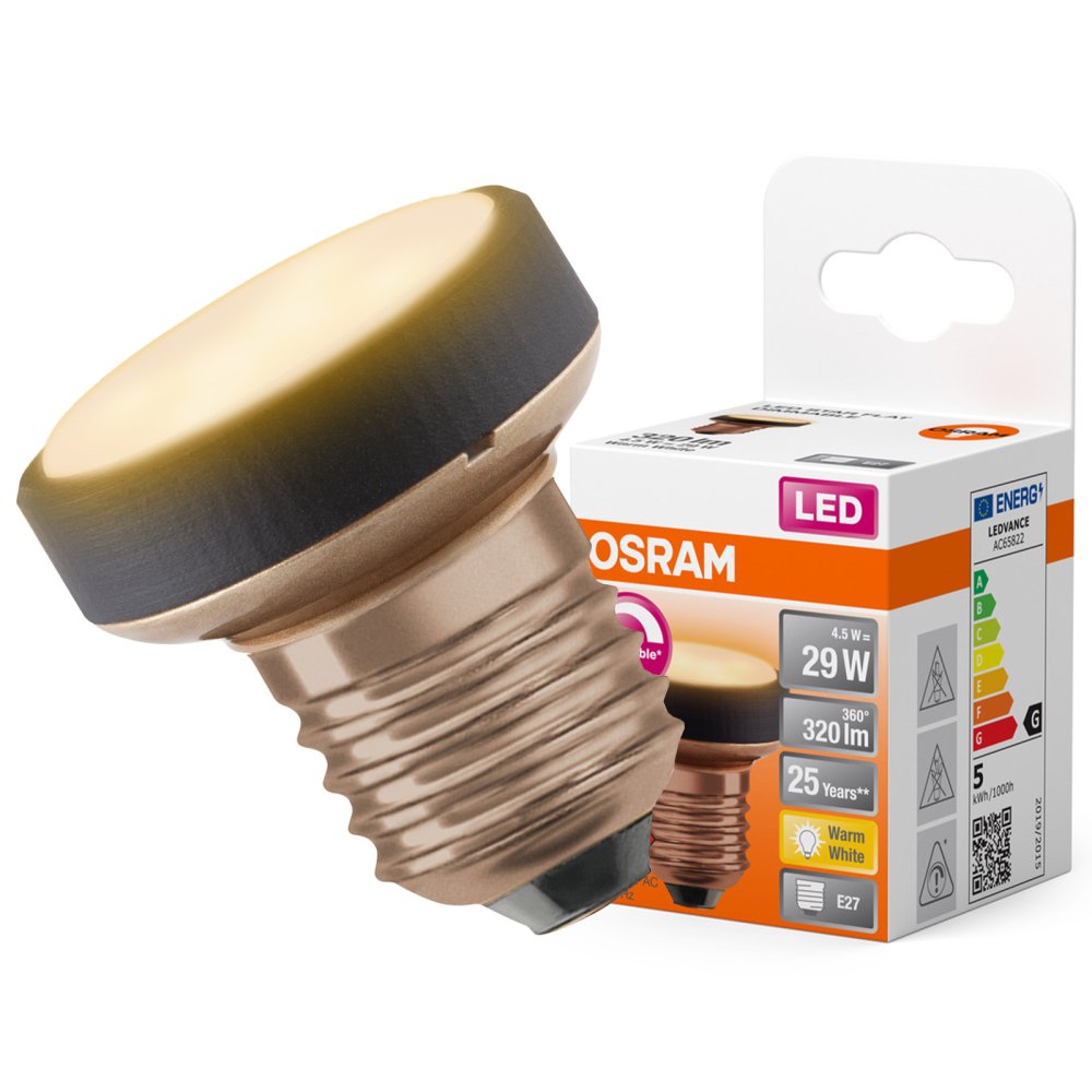 LED reflektorová žiarovka E27 4,5W = 29W 320lm 2700K Warm 100° Dimmable FLAT LAMP Osram