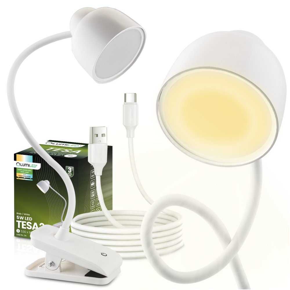 E-shop LED stolová lampa 5W CCT kresliarska školská TESA 2 biela LUMILED