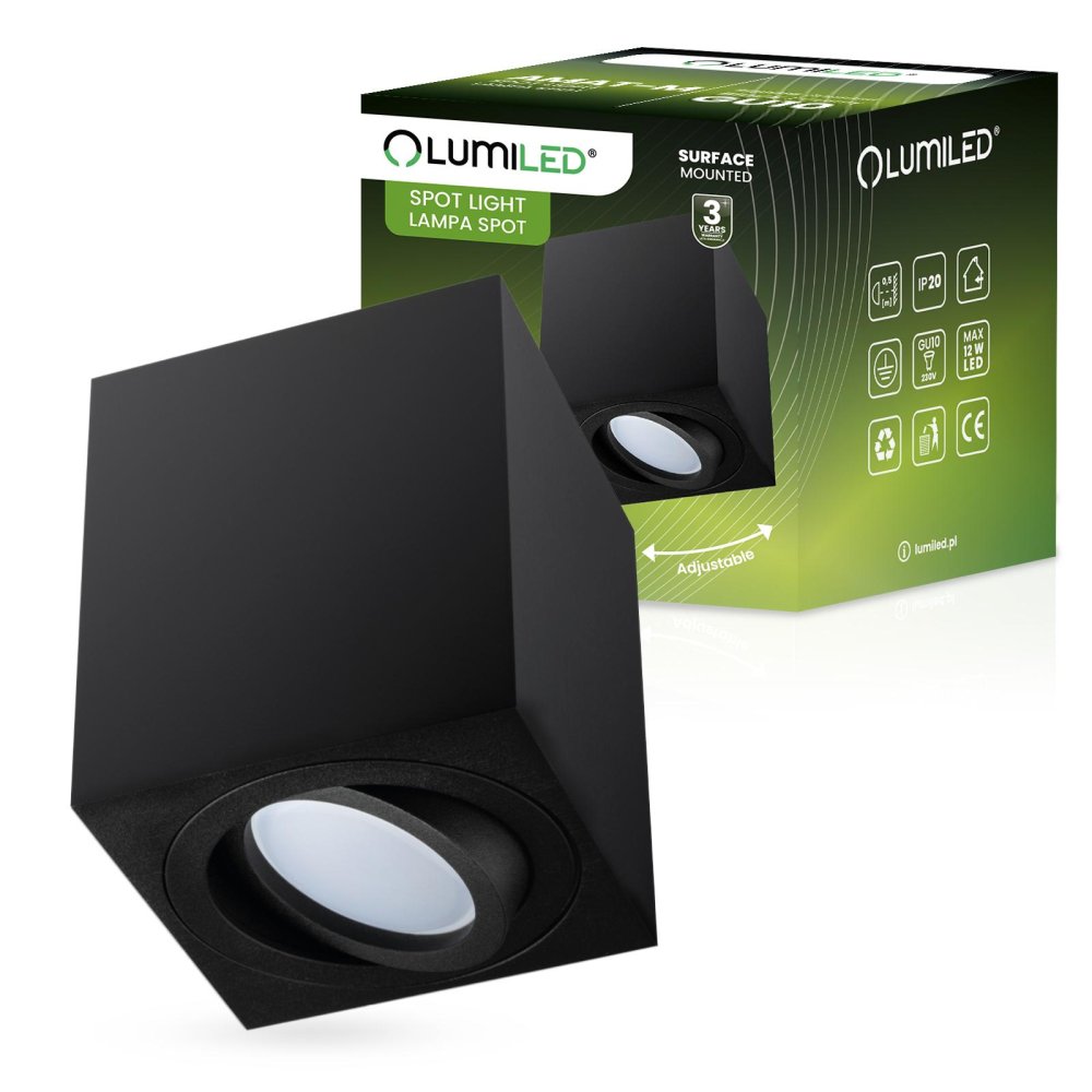 E-shop Povrchová montáž HALOGEN Pohyblivé svietidlo AMAT-M GU10 LUMILED Square Black 84mm