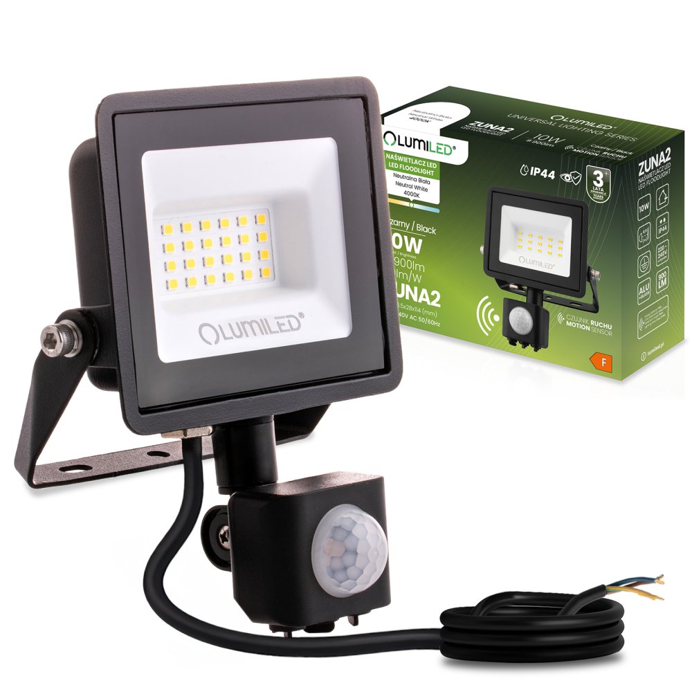 E-shop LED reflektor ZUNA2 20W 1800lm 4000K IP44 Black Senzor pohybu LUMILED