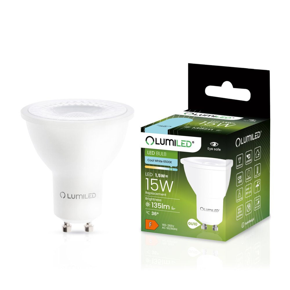LED žiarovka GU10 1,5W = 15W 135lm 6500K Cold 36° LUMILED