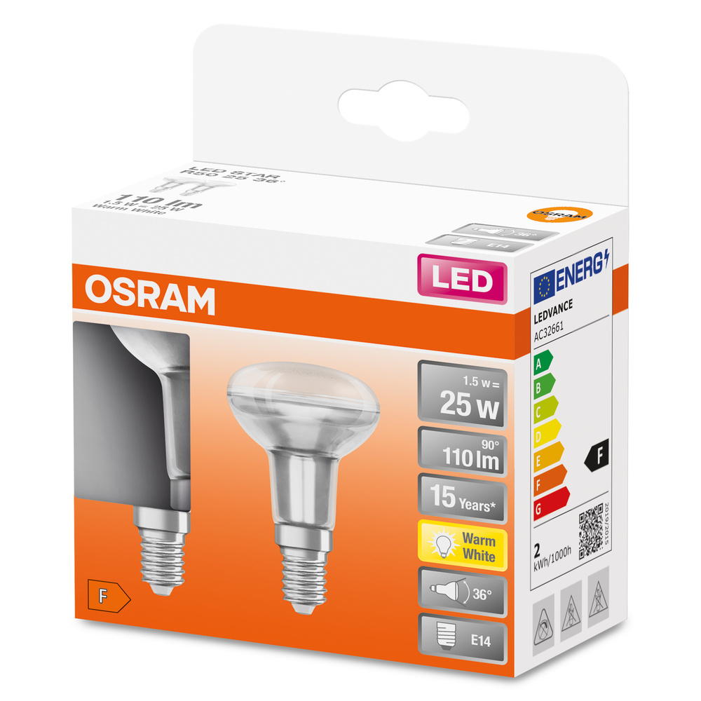 2PAK LED žiarovka E14 R50 1,5W = 25W 110lm 2700K Warm 36° OSRAM STAR