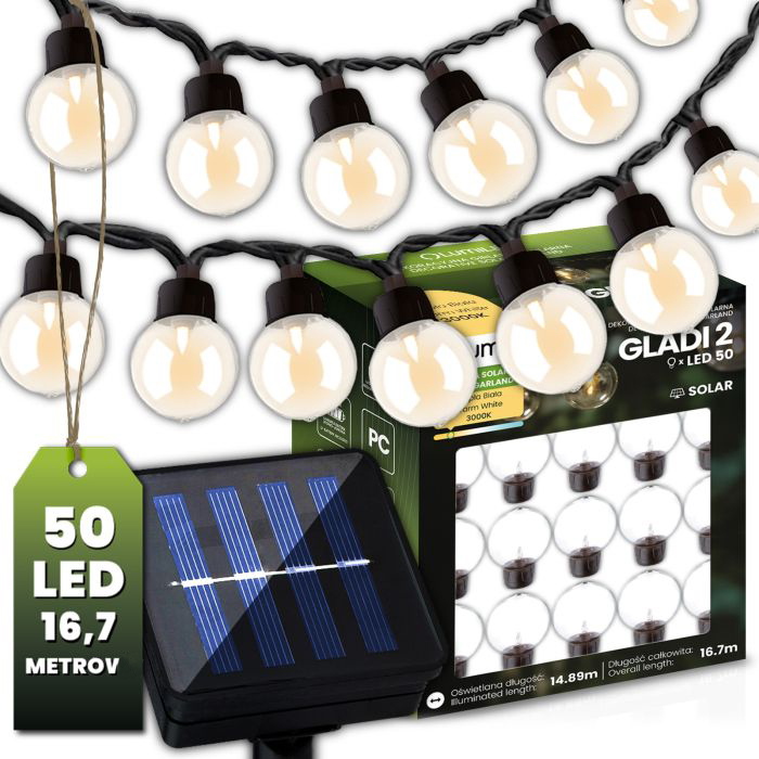 Solárna záhradná girlanda - 50x LED dekoratívne gule 16,7 m - teplé svetlo 3000K