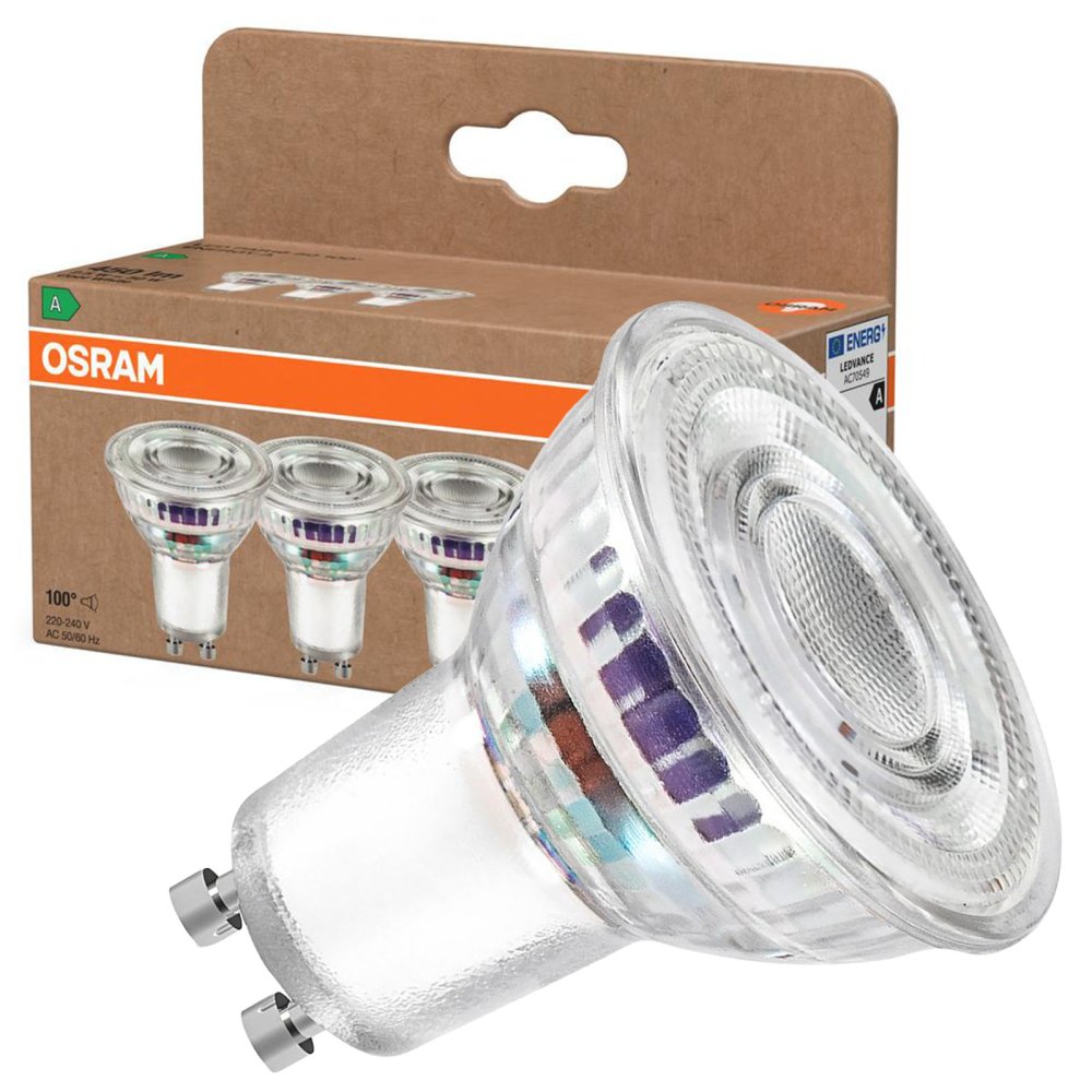 3x LED PAR16 Reflektor GU10 2,5W = 50W 450lm 4000K Neutrálne 100° 180lm/W ENERGETICKÁ ÚČINNOSŤ Osram
