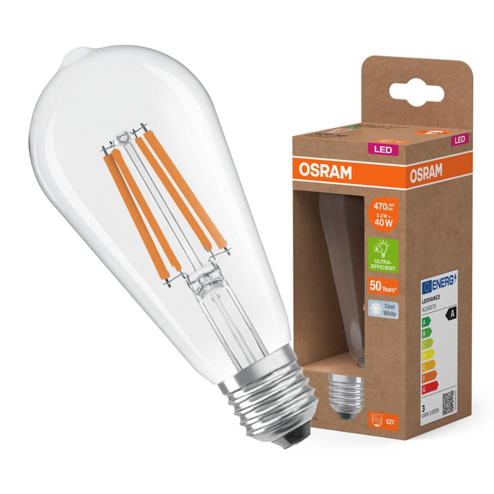 LED žiarovka ST64 E27 2,2W = 40W 470lm 4000K Neutrálne 330° vlákno CLASSIC ENERGETICKÁ ÚČINNOSŤ Osram