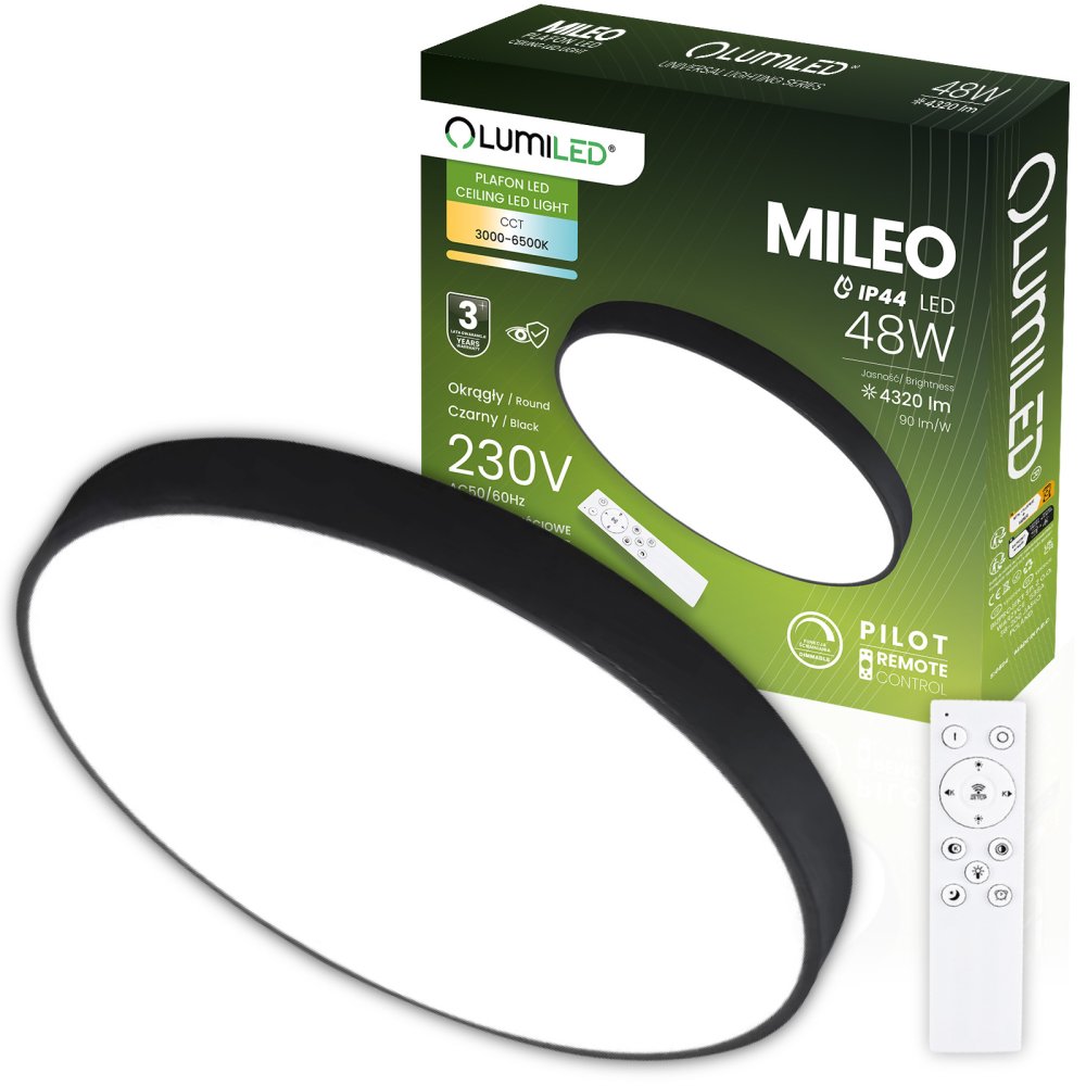 LED povrchové svietidlo MILEO 48W IP44 CCT biela okrúhla 40cm + LUMILED PILOT
