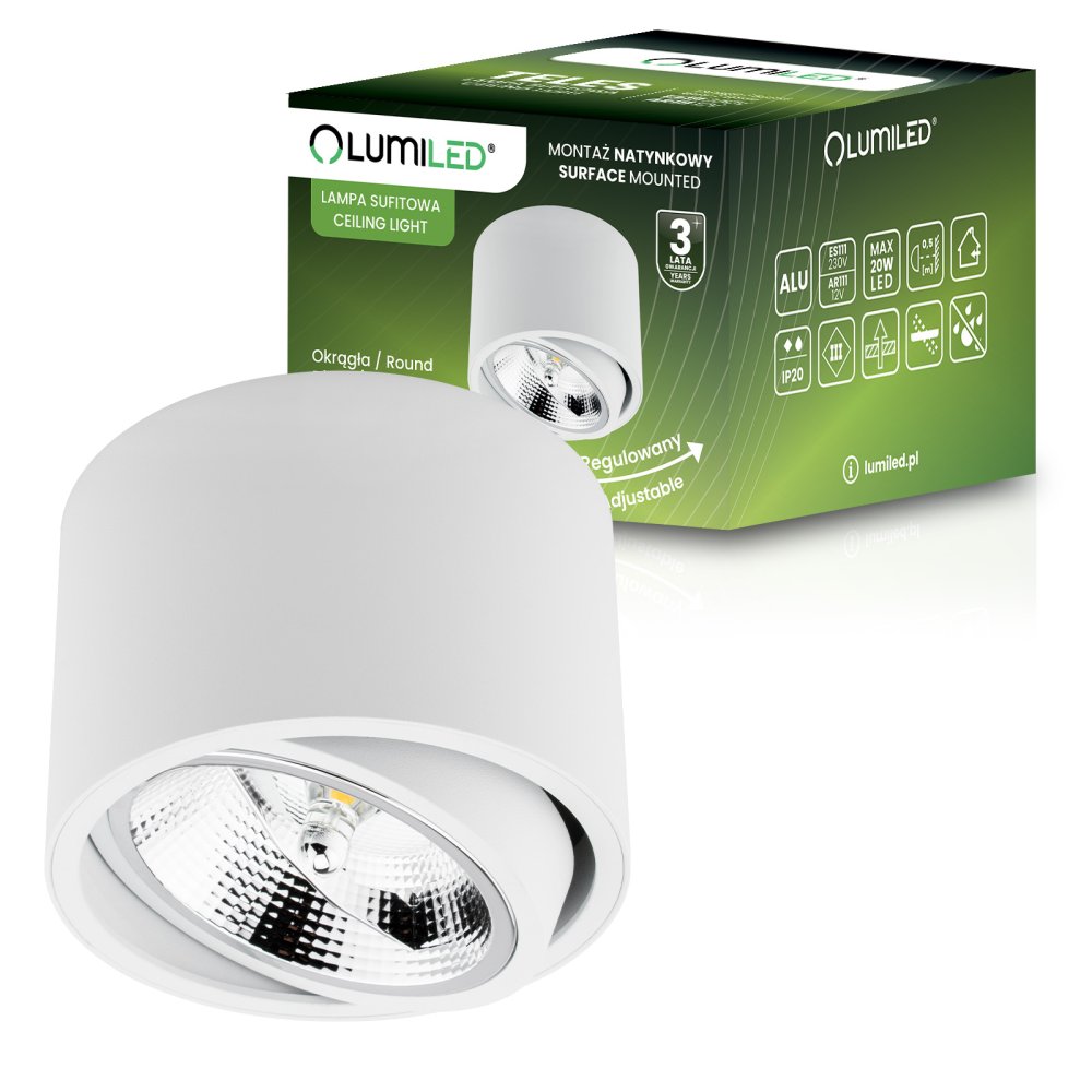 E-shop Nástenné svietidlo halogénové spot tuba pohyblivé GU10 ES111 okrúhle biele 100mm TELES LUMILED