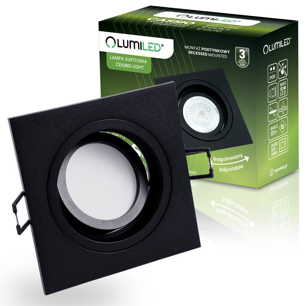 E-shop Zapustené svietidlo halogénové pohyblivé GU10 MR16 štvorcové čierna CASSIO LUMILED