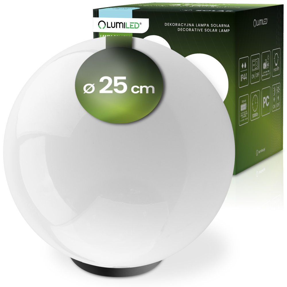 E-shop Solárna záhradná lampa LED 6500K IP44 25cm zapichovacia zemná biela guľa ATRIS LUMILED