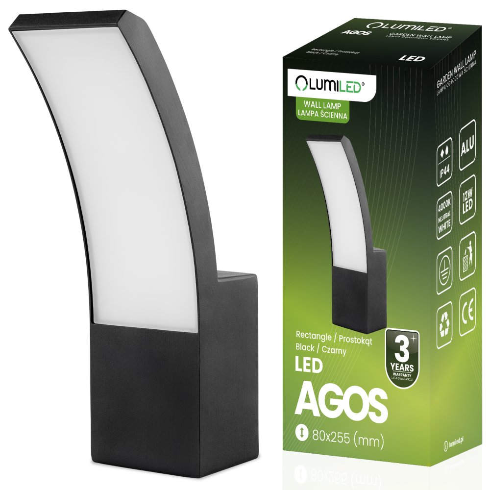 E-shop Vonkajšia záhradná lampa LED nástenná lampa 12W 4000K AGOS LUMILED