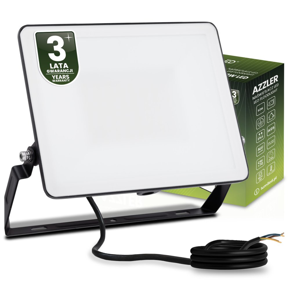 E-shop LED reflektor AZZLER 50W 6000lm 4000K IP65 Halogénová vonkajšia lampa čierna LUMILED
