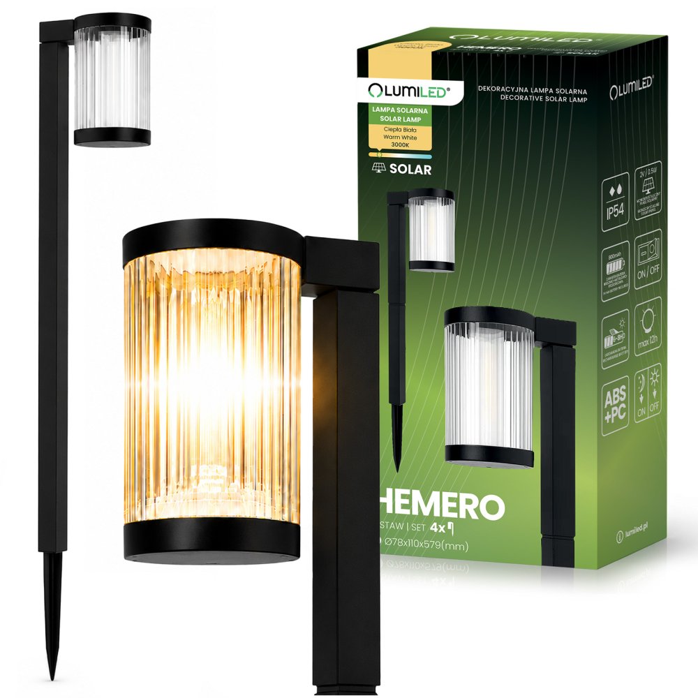 Solárna záhradná lampa LED HEMERO zapichovací stĺpik IP54 3000K Lumiled