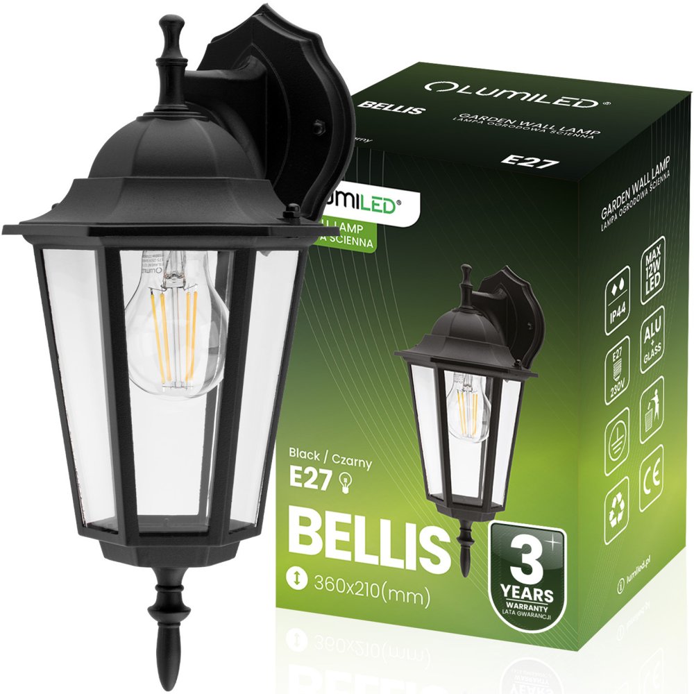 Záhradné vonkajšie svietidlo E27 čierne BELLIS LUMILED
