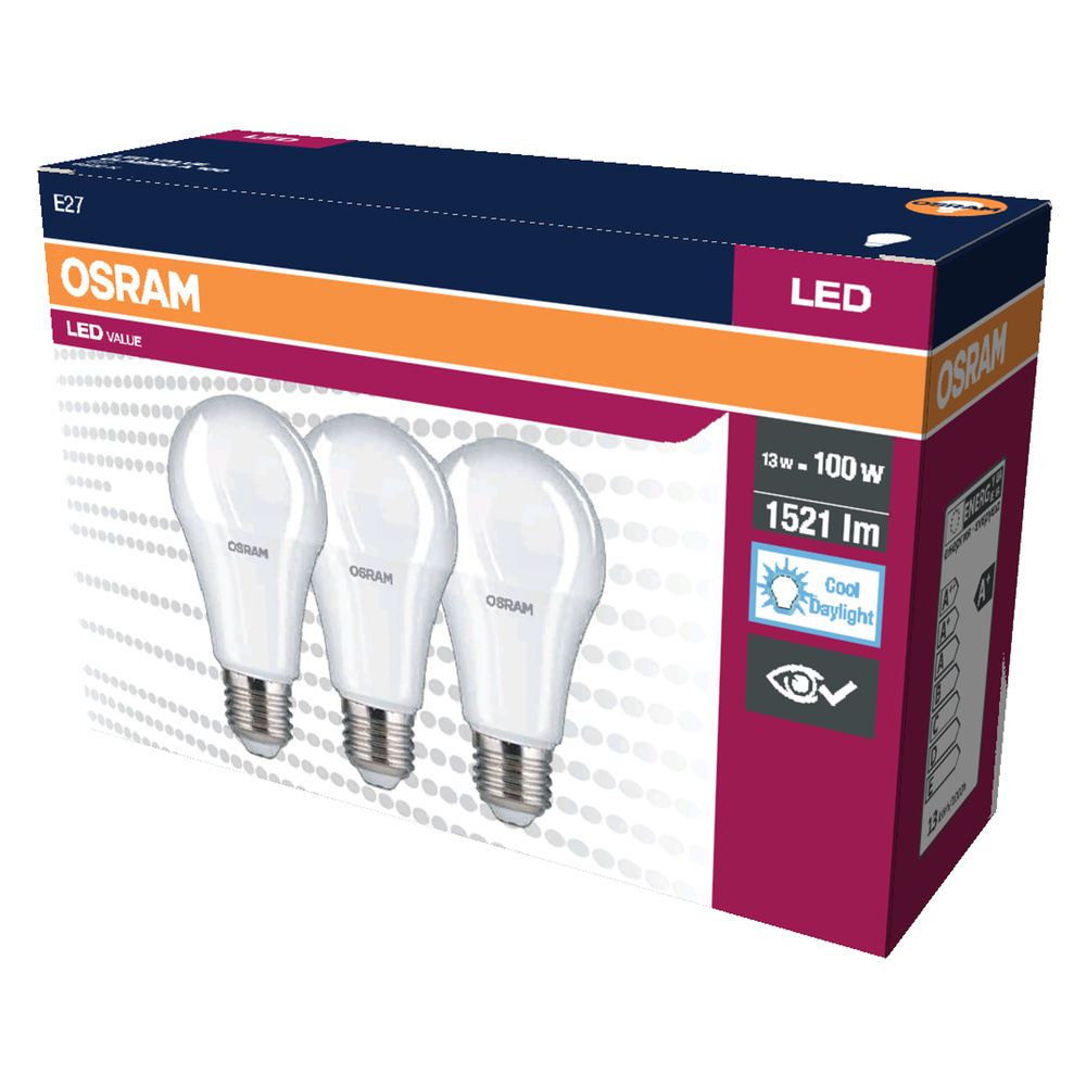 3PAK LED žiarovka E27 A60 13W = 100W 1521lm 6500K Cold 200° OSRAM Value