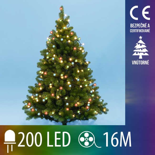 Vianočná led svetelná reťaz vnútorná - guľky 1,5 cm - 200led - 16m multicolour