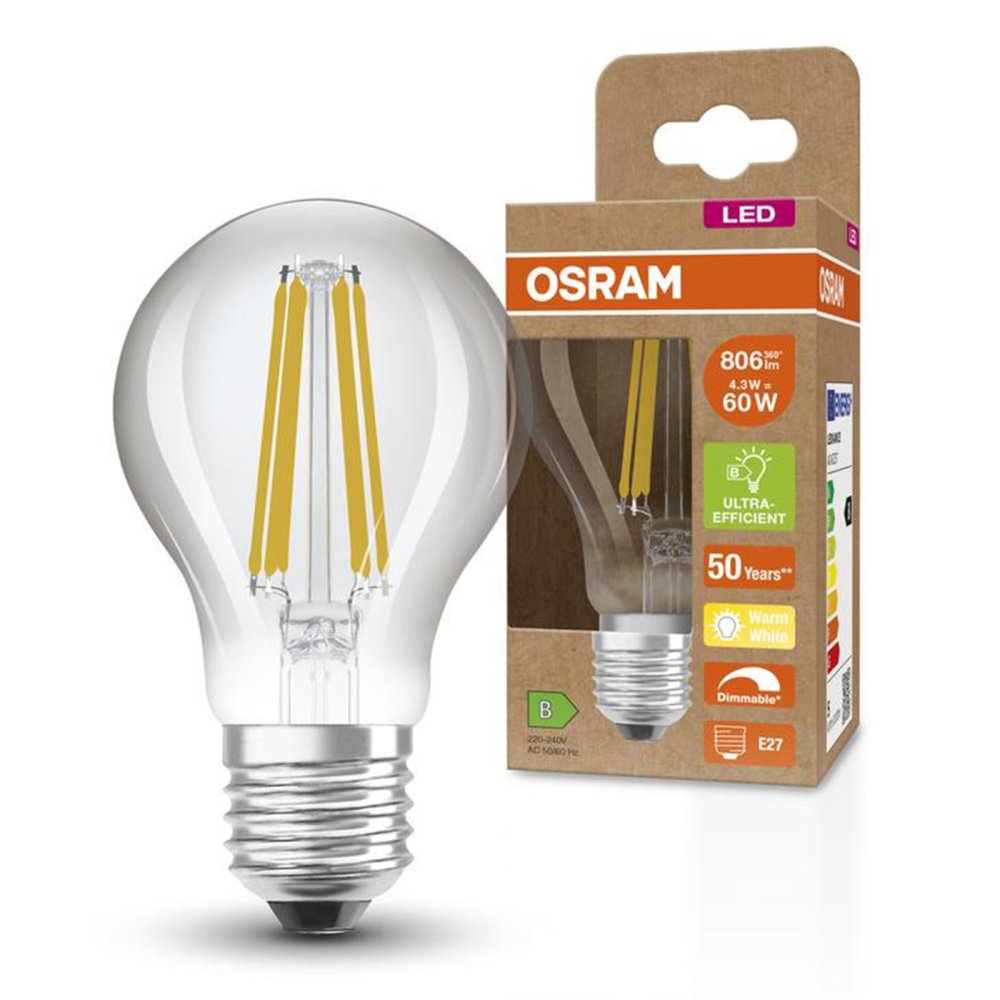 LED žiarovka A60 E27 4,3W = 60W 806lm 2700K Warm 300° Dimmable CLASSIC Osram