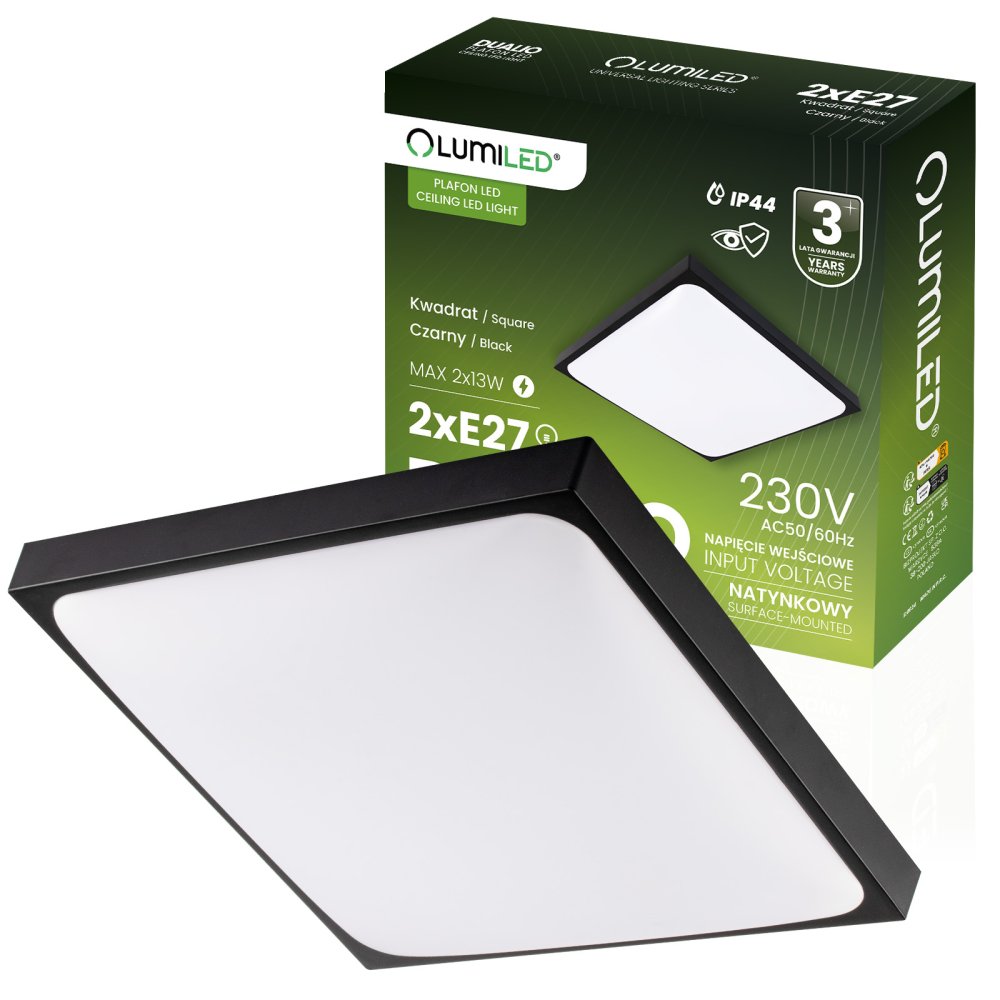 LED stropný plafón 2x E27 DUALIO Square IP44 30cm LUMILED