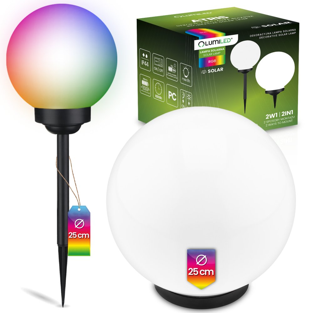 LED ATRIS Solárne záhradné svietidlo 25 cm RGB LUMILED