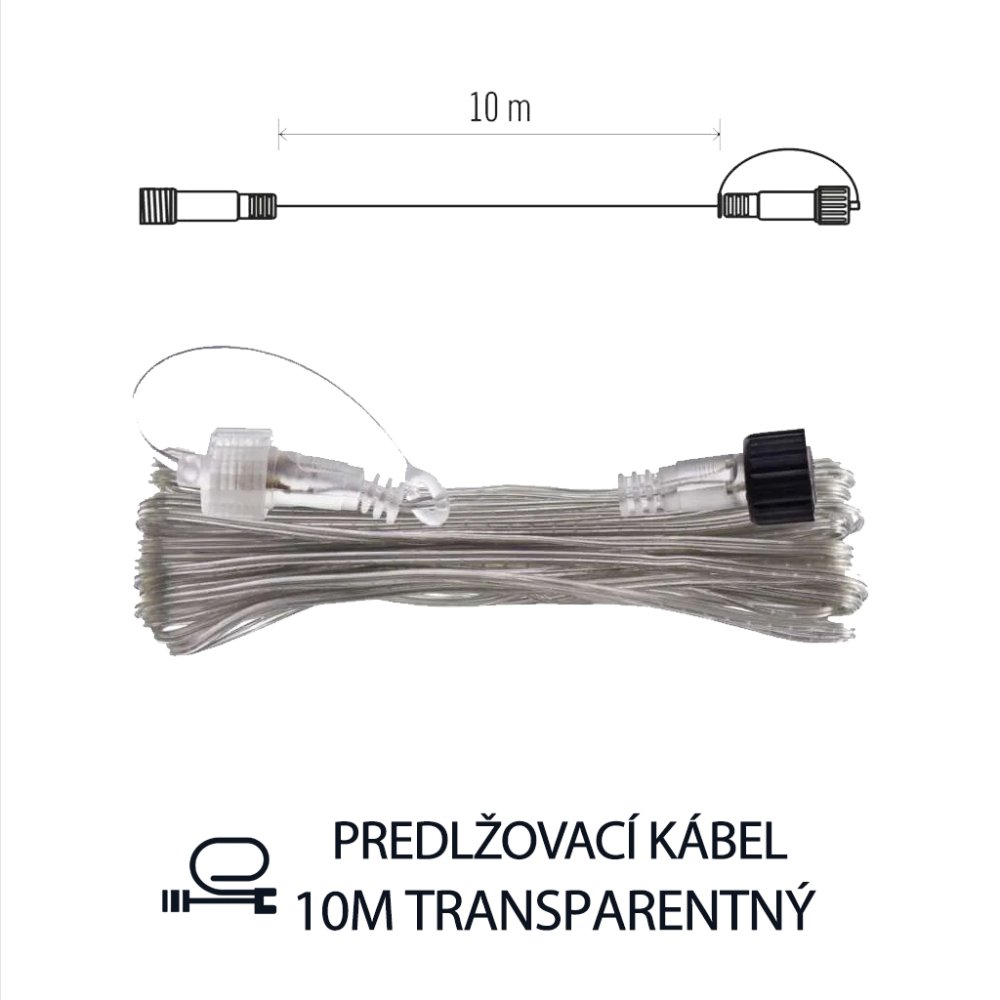 Predlžovací kábel pre spojovateľné reťaze - 10m - transparentný