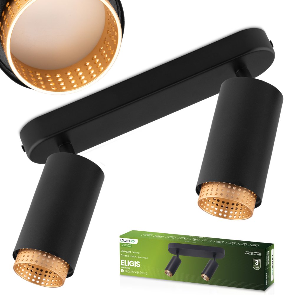 E-shop Stropná lampa reflektor LED 2x GU10 tuba spot ELIGIS čierna LUMILED