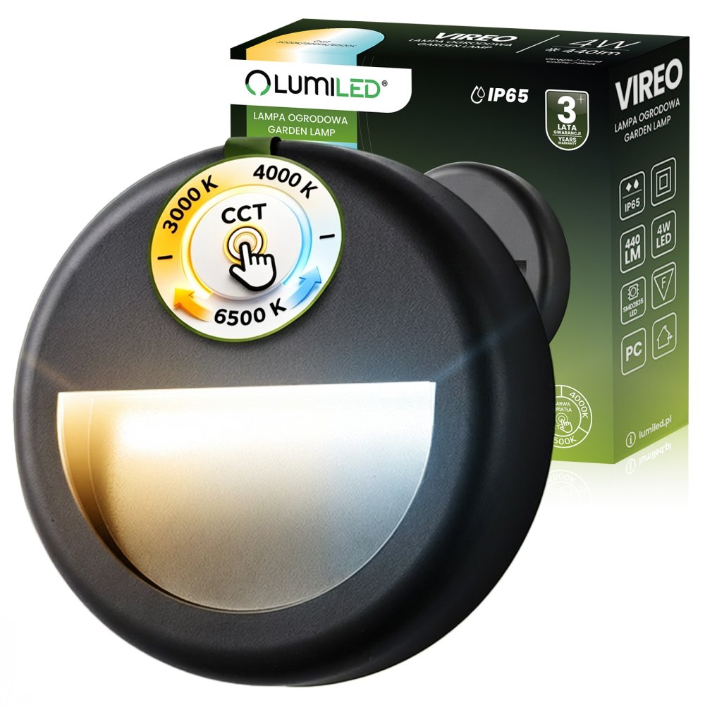 E-shop Vonkajšia záhradná schodová nástenná fasádna lampa CCT 3000-6500K LED 4W IP65 VIREO LUMILED
